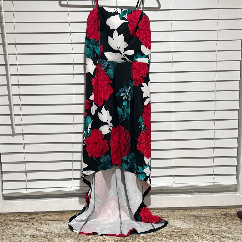 Sweet Storm Black Dress with Teal and Red Floral Accents